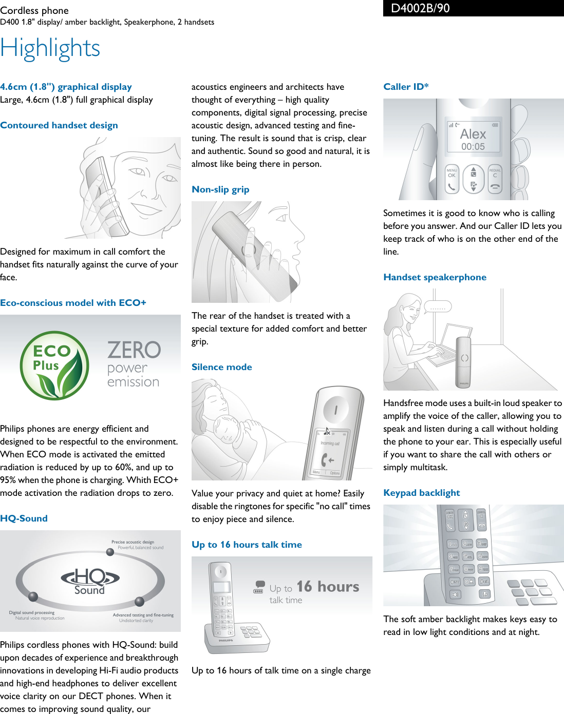 Philips D4002B/90 Cordless Phone User Manual Leaflet D4002b 90 Pss Engsg