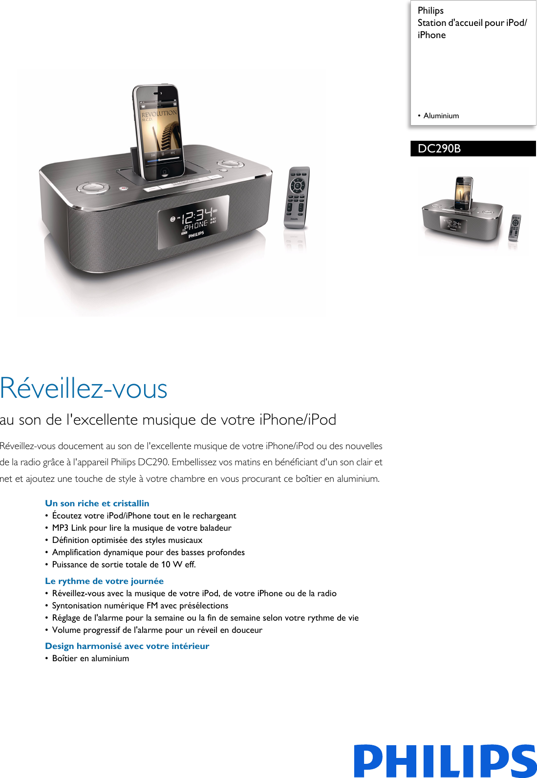 Page 1 of 3 - Philips DC290B/37 Station D'accueil Pour IPod/ IPhone User Manual Dépliant Dc290b 37 Pss Cfrca