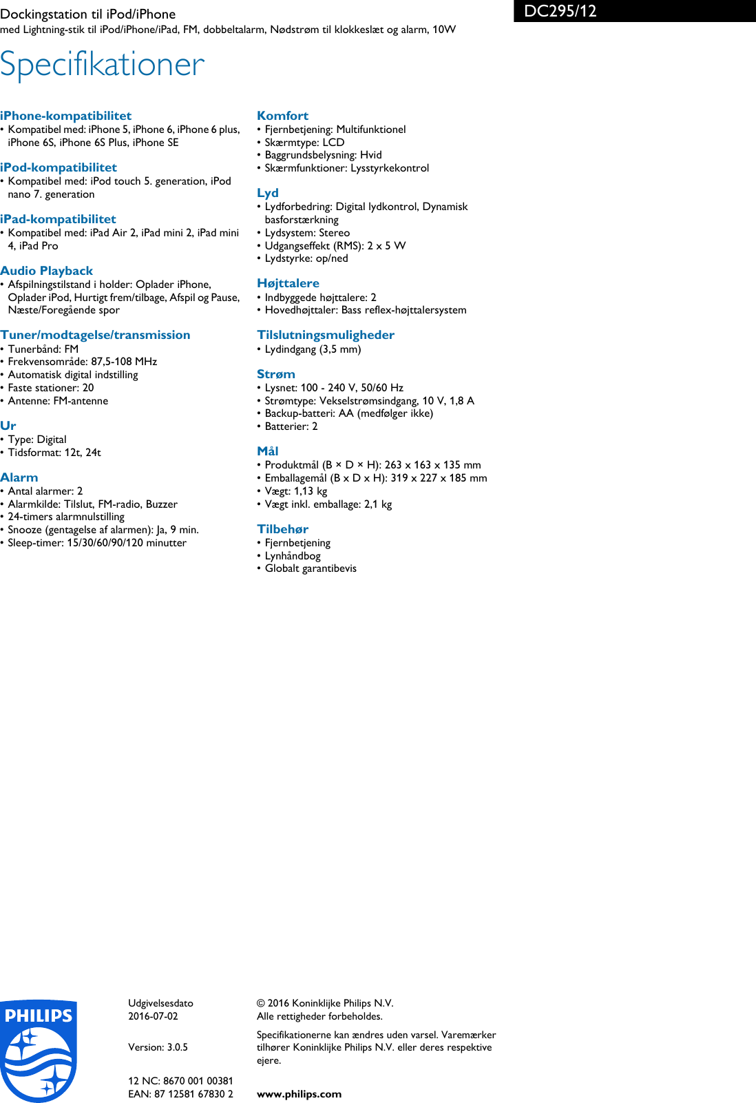 Page 3 of 3 - Philips DC295/12 Dockingstation Til IPod/iPhone User Manual  Dc295 12 Pss Dandk