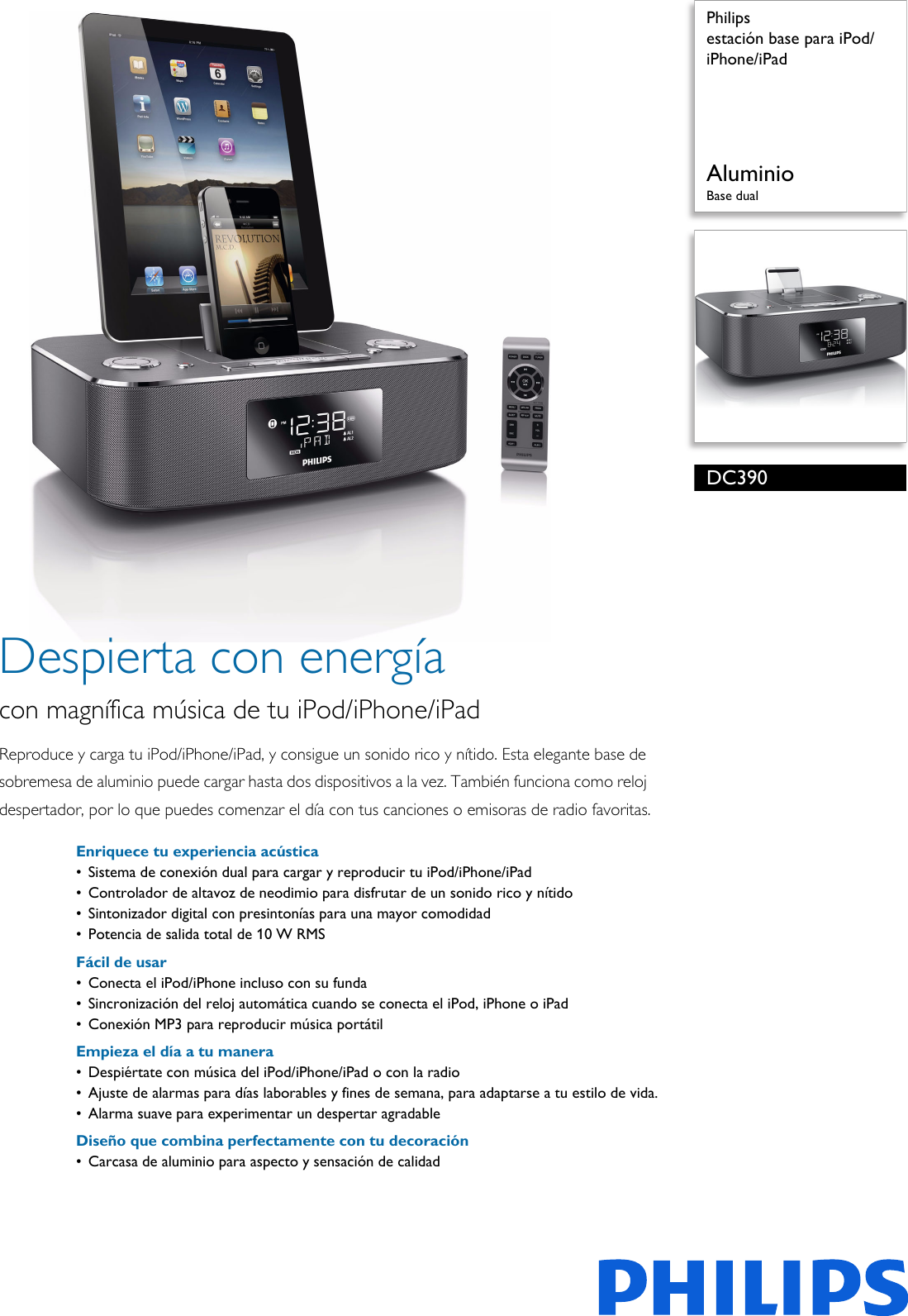 Page 1 of 3 - Philips DC390/12 Estación Base Para IPod/iPhone/iPad User Manual Folleto Dc390 12 Pss Espes