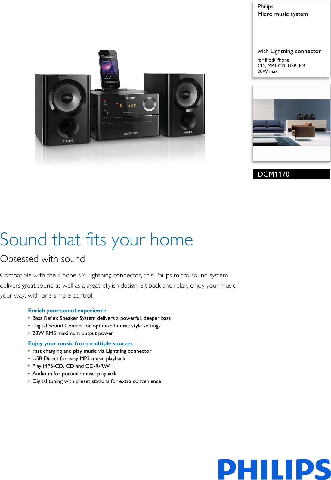 Page 1 of 3 - Philips DCM1170/12 Micro Music System User Manual Leaflet  Dcm1170