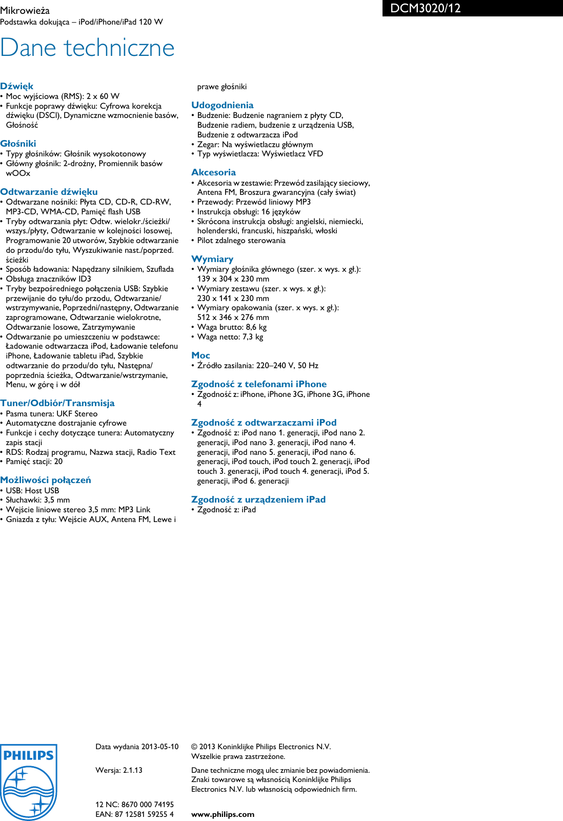 Page 3 of 3 - Philips DCM3020/12 Leaflet DCM3020_12 Released Poland (Polish)  User Manual Karta Produktowa Dcm3020 12 Pss Polpl