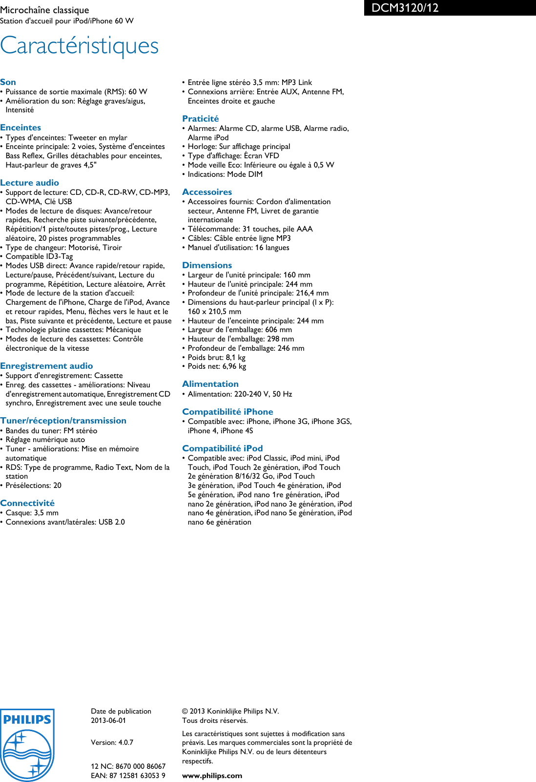 Page 3 of 3 - Philips DCM3120/12 Leaflet DCM3120_12 Released Belgium (French)  User Manual Fiche Produit Dcm3120 12 Pss Frach