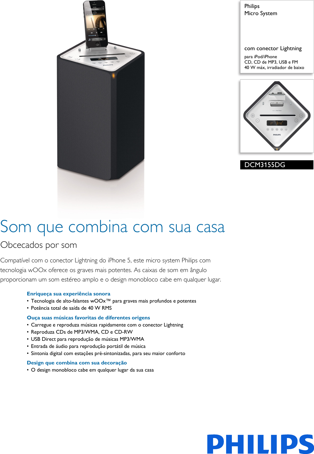 Page 1 of 3 - Philips DCM3155DG/78 Micro System User Manual Folheto Dcm3155dg 78 Pss Brpbr