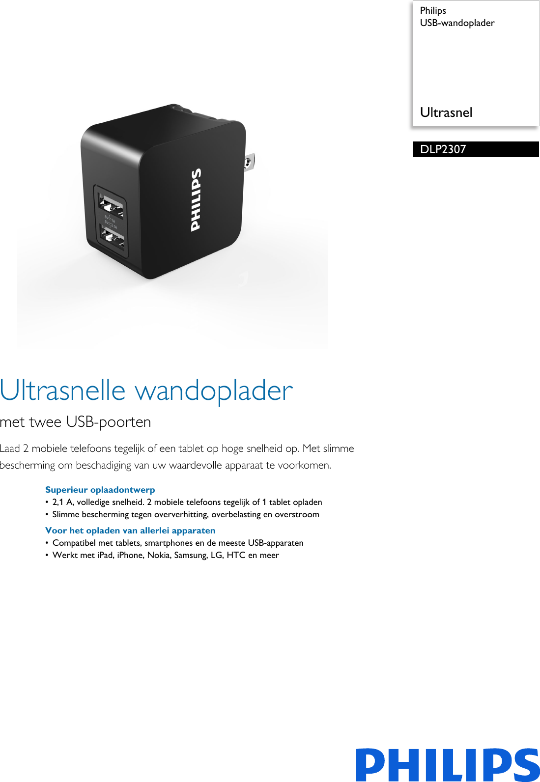 Page 1 of 2 - Philips DLP2307/11 USB-wandoplader User Manual Brochure Dlp2307 11 Pss Nldnl