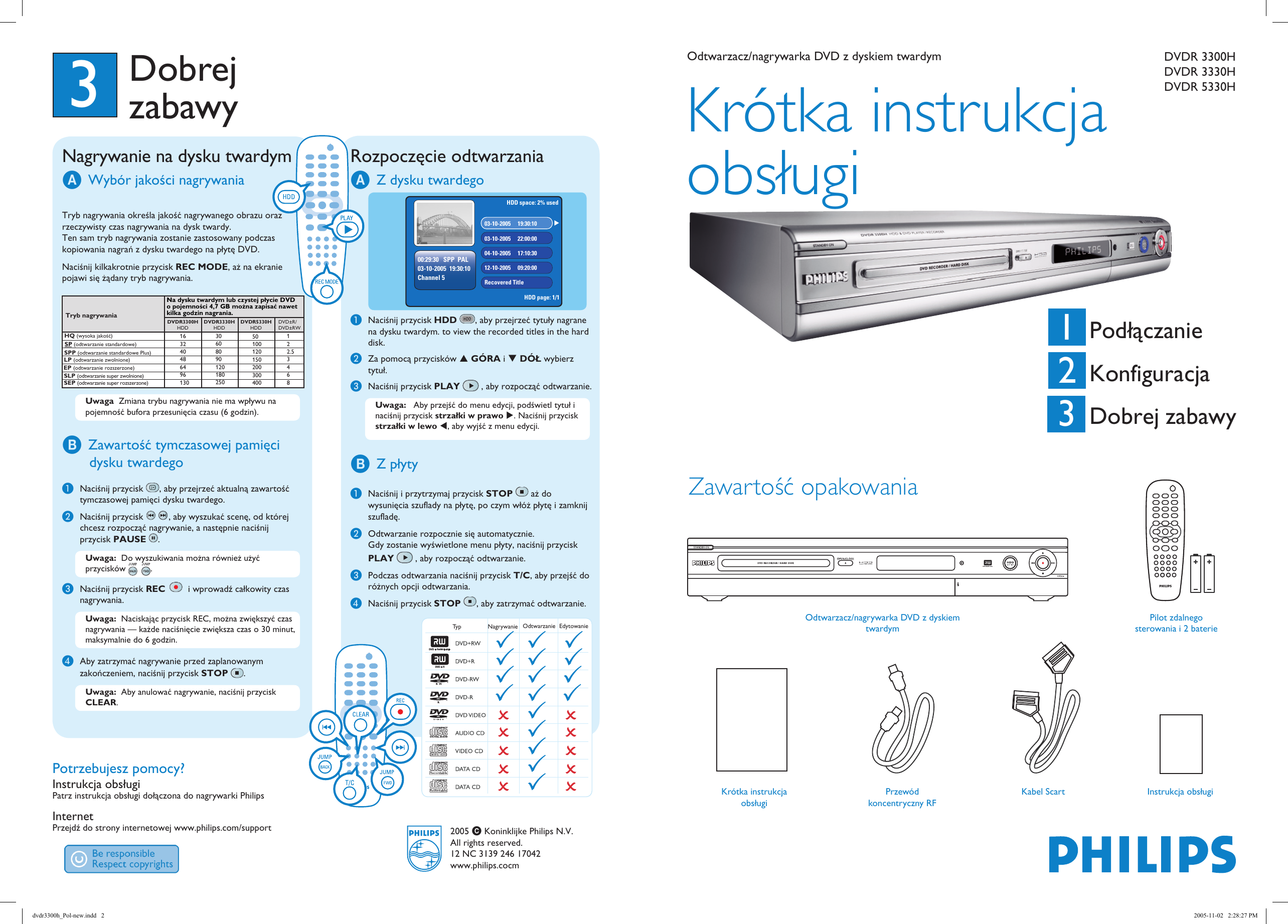 Page 2 of 2 - Philips DVDR5330H/19 Dvdr3300h_Pol-new User Manual Schnellstartanleitung Dvdr5330h 19 Qsg Pol