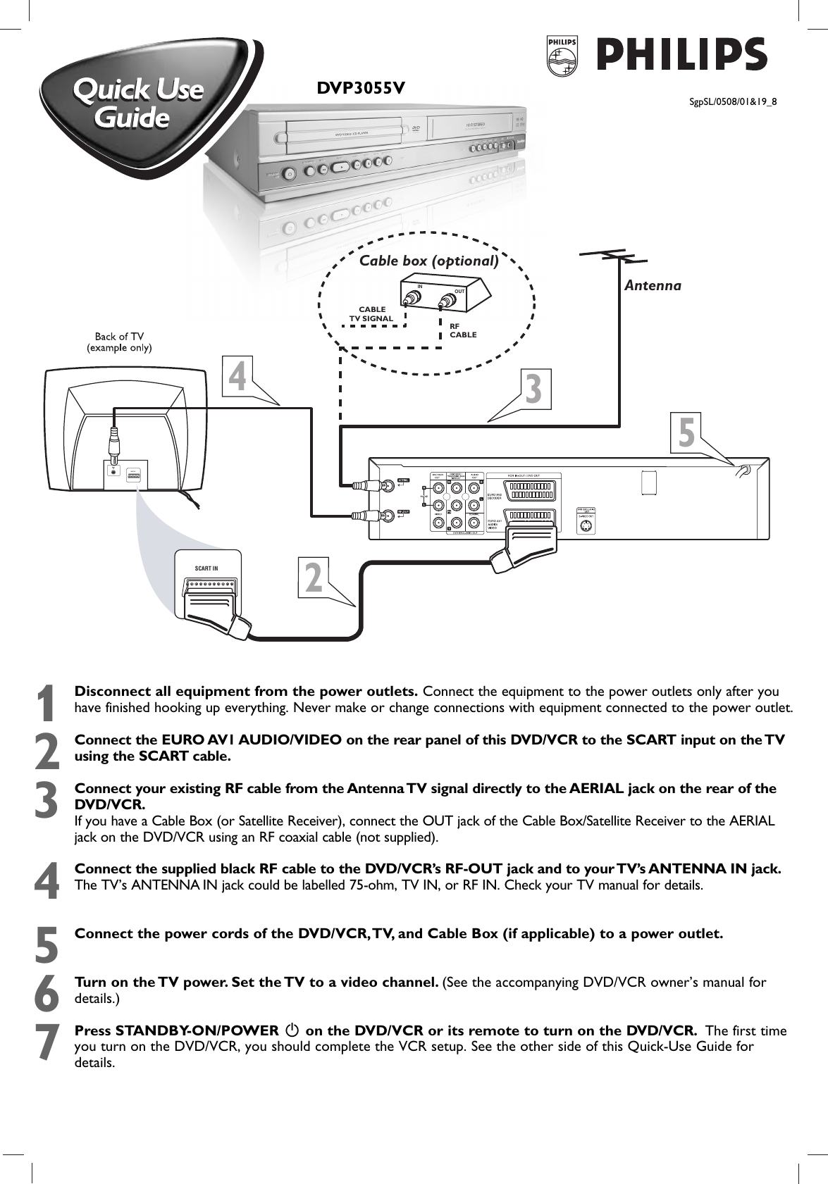 Page 1 of 9 - Philips DVP3055V/01 3055V Qug_00&19 User Manual Quick Start Guide Dvp3055v 01 Qsg Eng