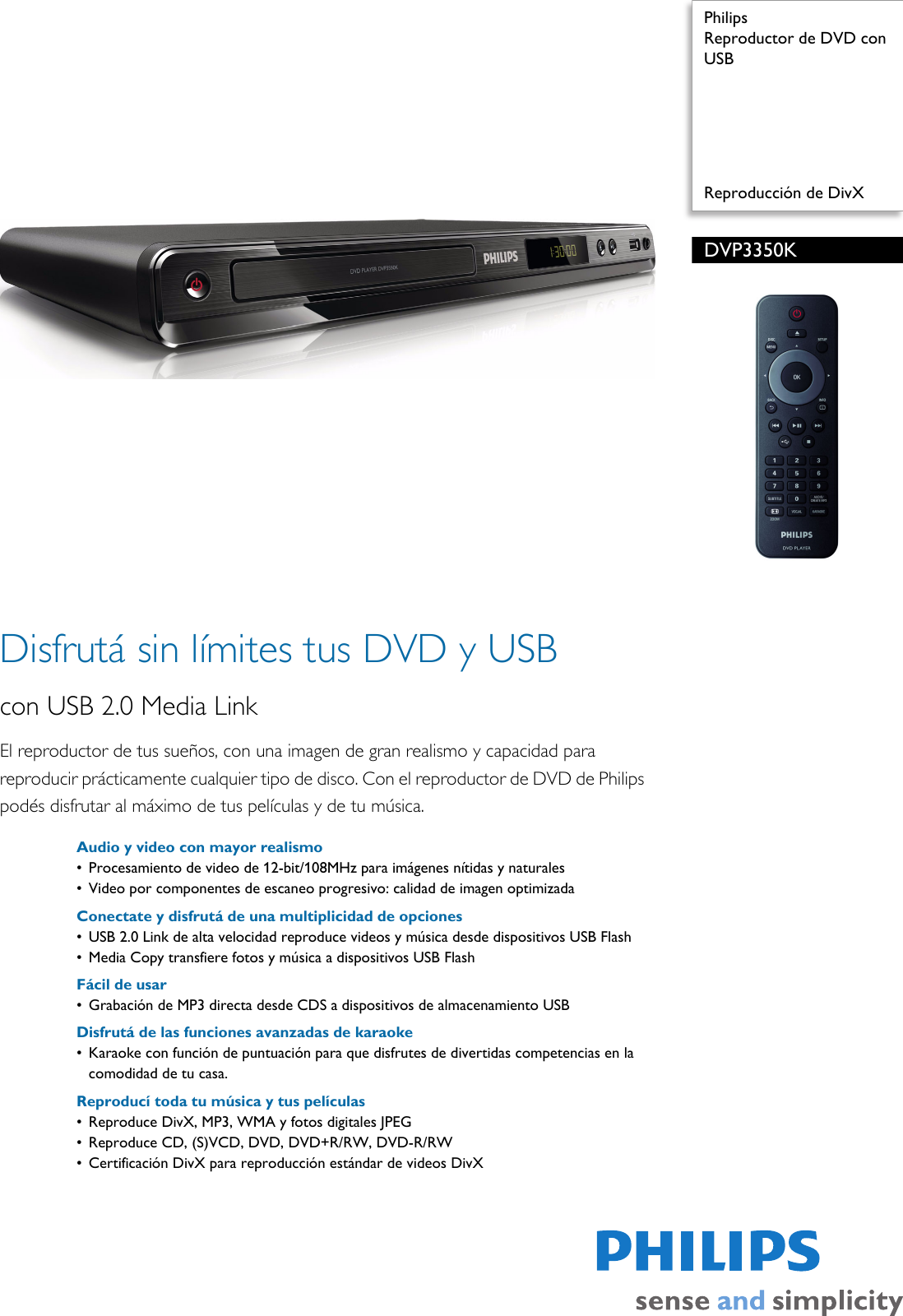 Page 1 of 3 - Philips DVP3350K/77 Reproductor De DVD Con USB User Manual Folleto Dvp3350k 77 Pss Aspar