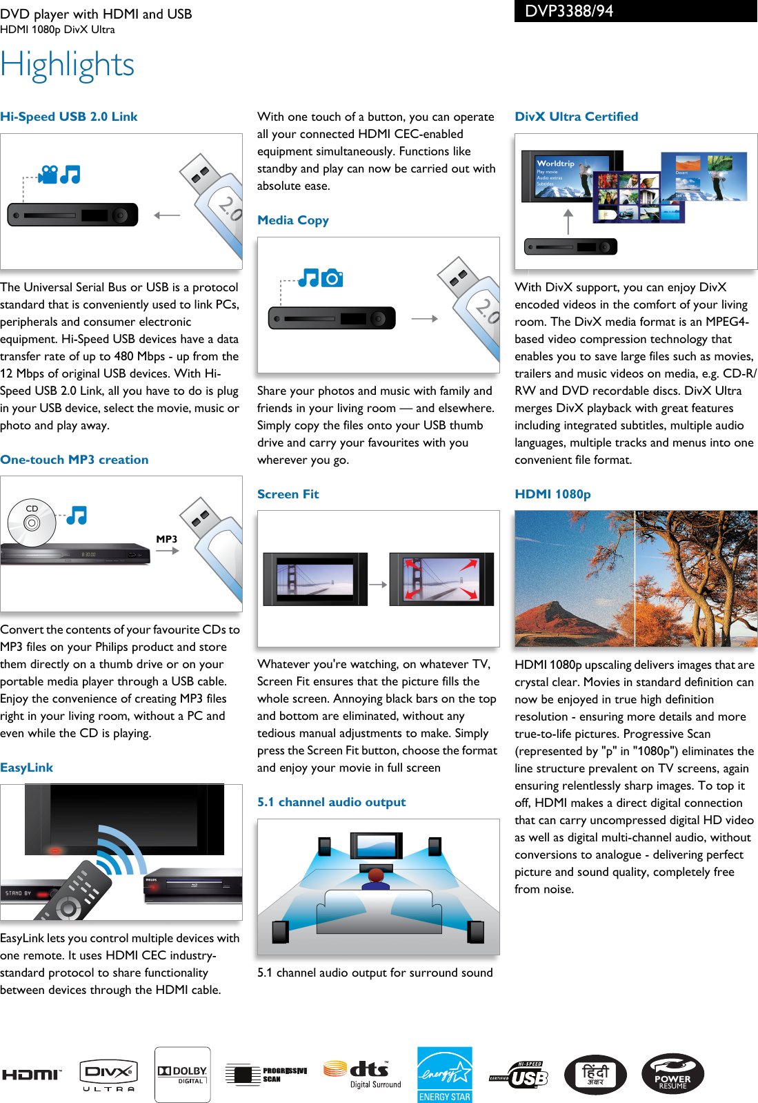 Page 2 of 3 - Philips DVP3388/94 DVD Player With HDMI And USB User Manual Leaflet Dvp3388 94 Pss Enggb