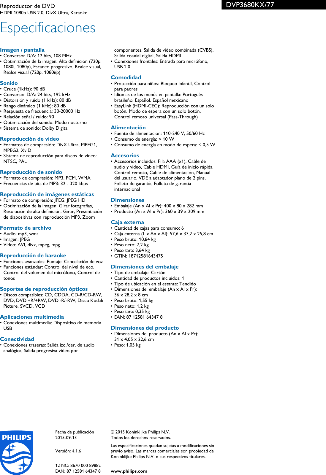 Page 3 of 3 - Philips DVP3680KX/77 Reproductor De DVD User Manual Folleto Dvp3680kx 77 Pss Aspar