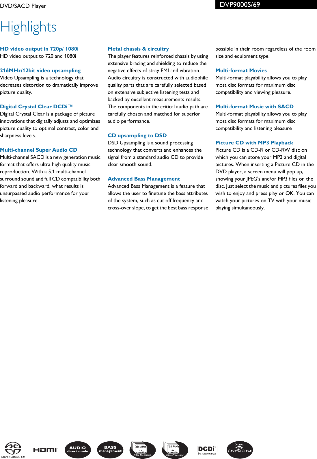 Page 2 of 3 - Philips DVP9000S/69 DVD/SACD Player User Manual Leaflet Dvp9000s 69 Pss