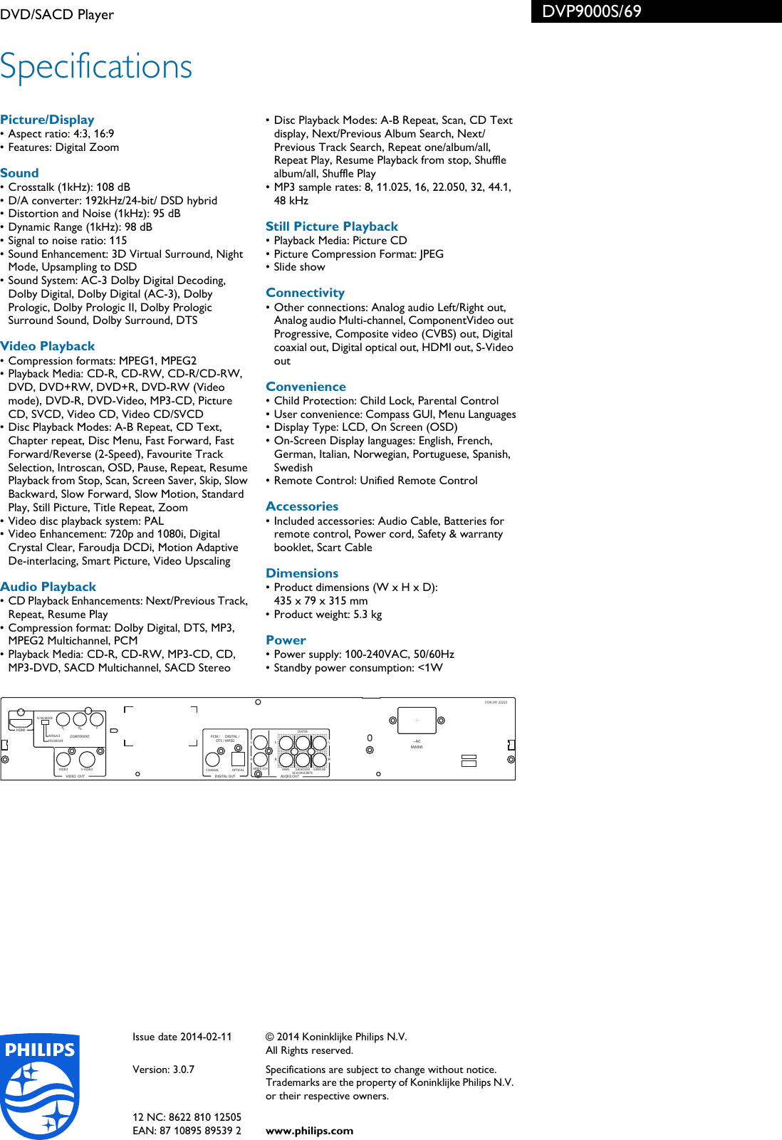 Page 3 of 3 - Philips DVP9000S/69 DVD/SACD Player User Manual Leaflet Dvp9000s 69 Pss