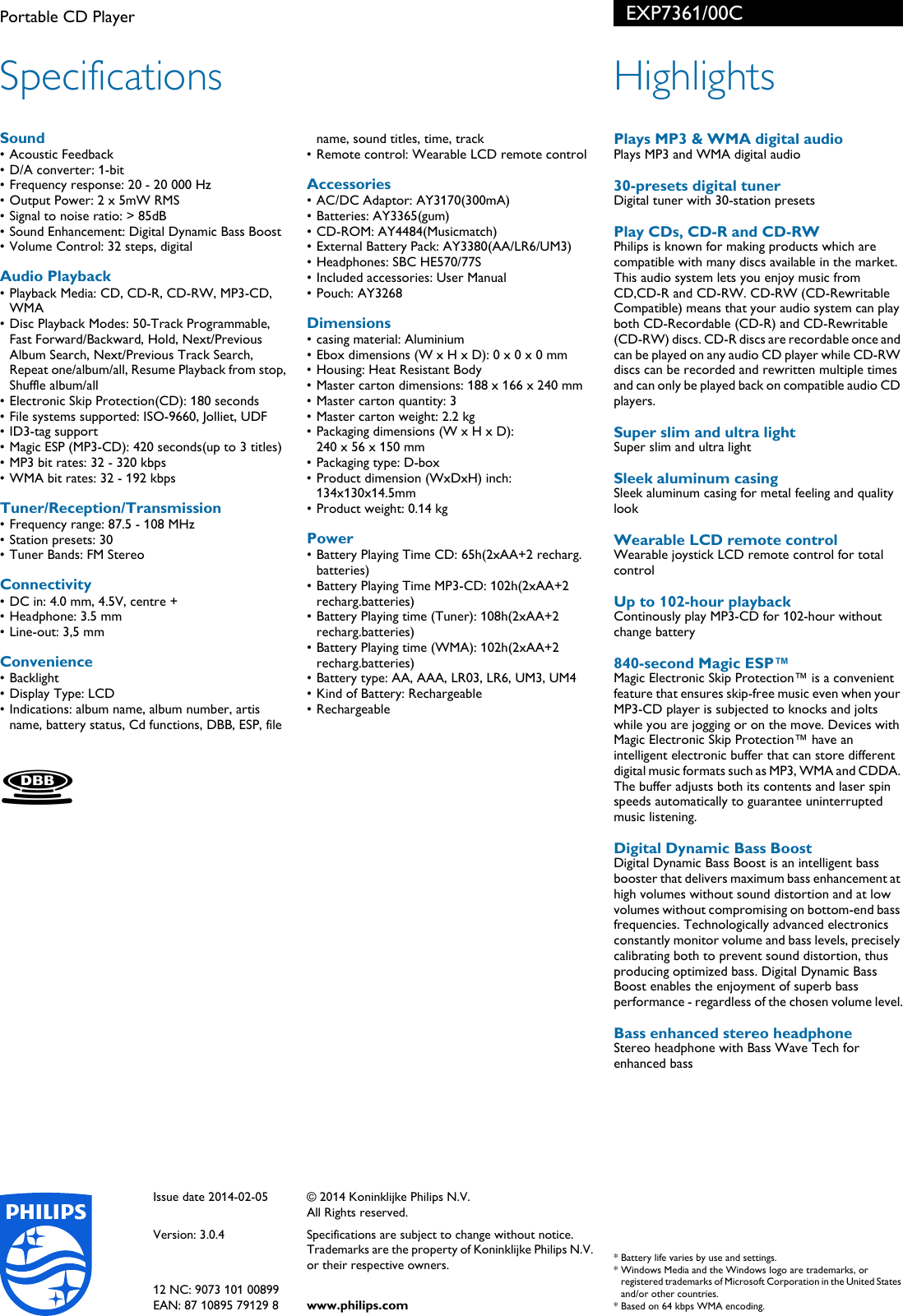 Page 2 of 2 - Philips EXP7361/00C Portable CD Player User Manual Kiadvány Exp7361 00c Pss