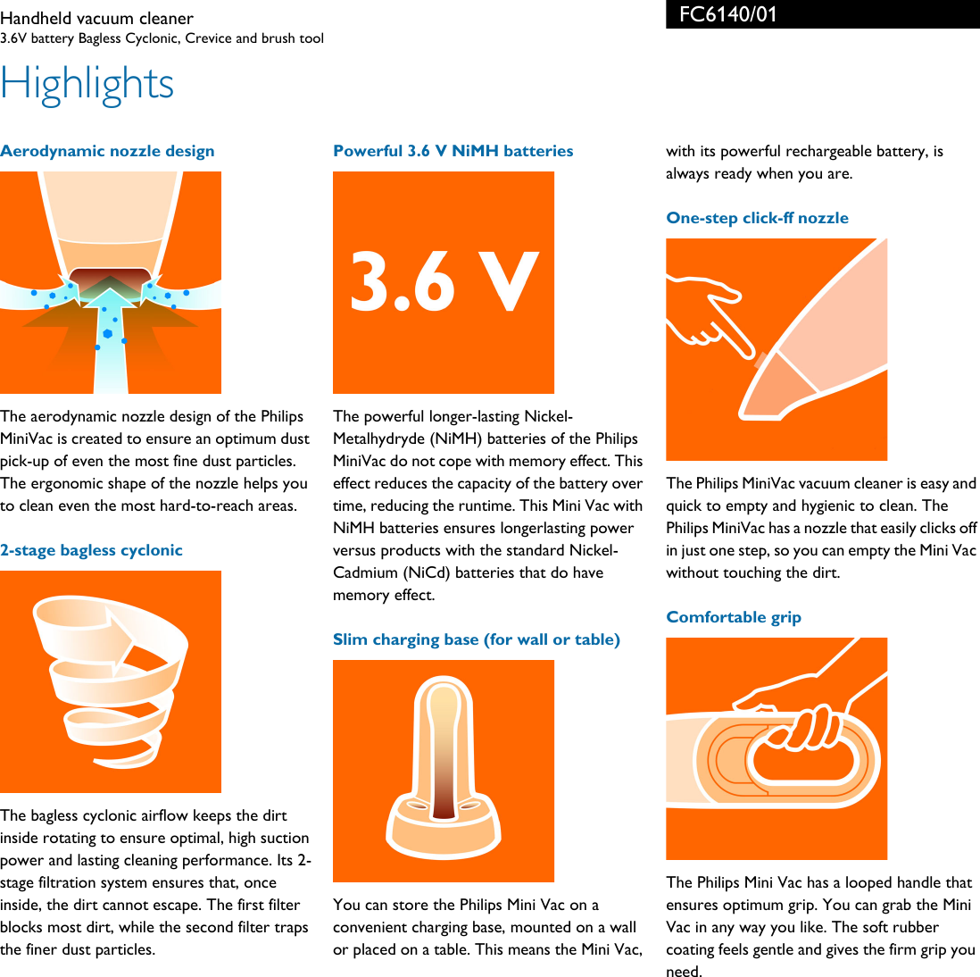 Page 2 of 3 - Philips FC6140/01 Handheld Vacuum Cleaner User Manual Leaflet Fc6140 01 Pss Engmy