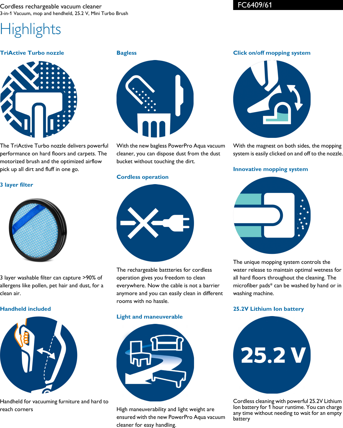 Page 2 of 3 - Philips FC6409/61 Cordless Rechargeable Vacuum Cleaner User Manual Leaflet Fc6409 61 Pss Aenhk