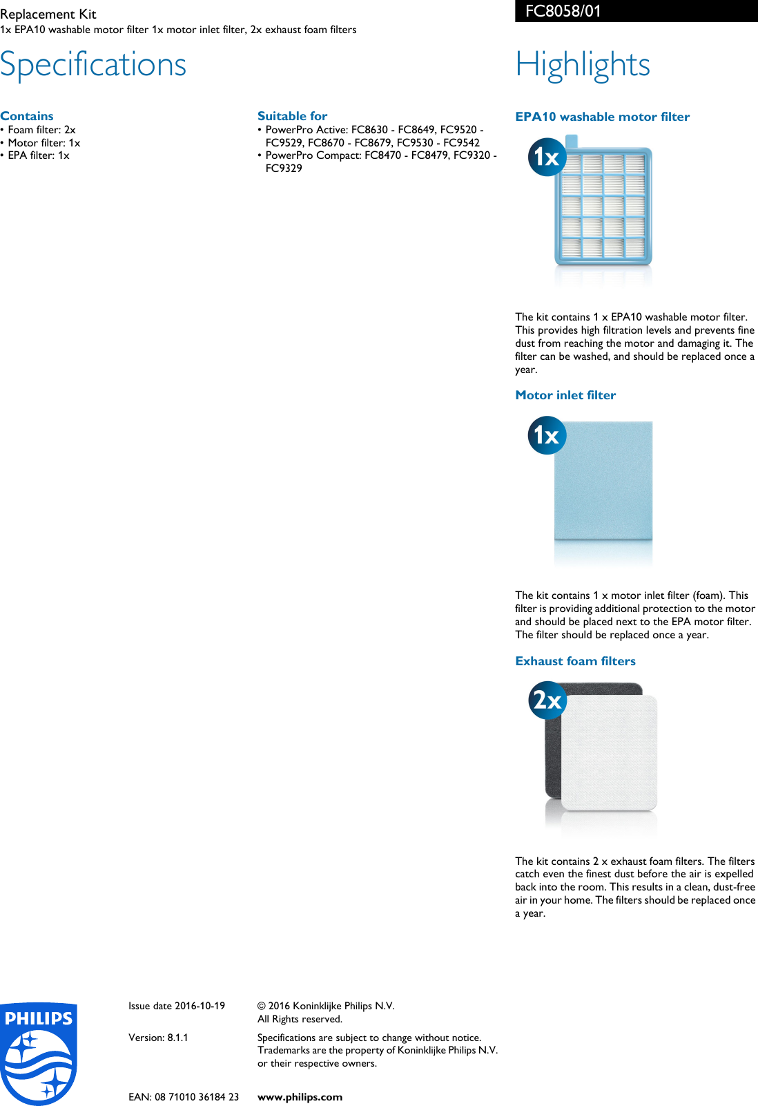 Page 2 of 2 - Philips FC8058/01 Replacement Kit User Manual Leaflet Fc8058 01 Pss Aensa