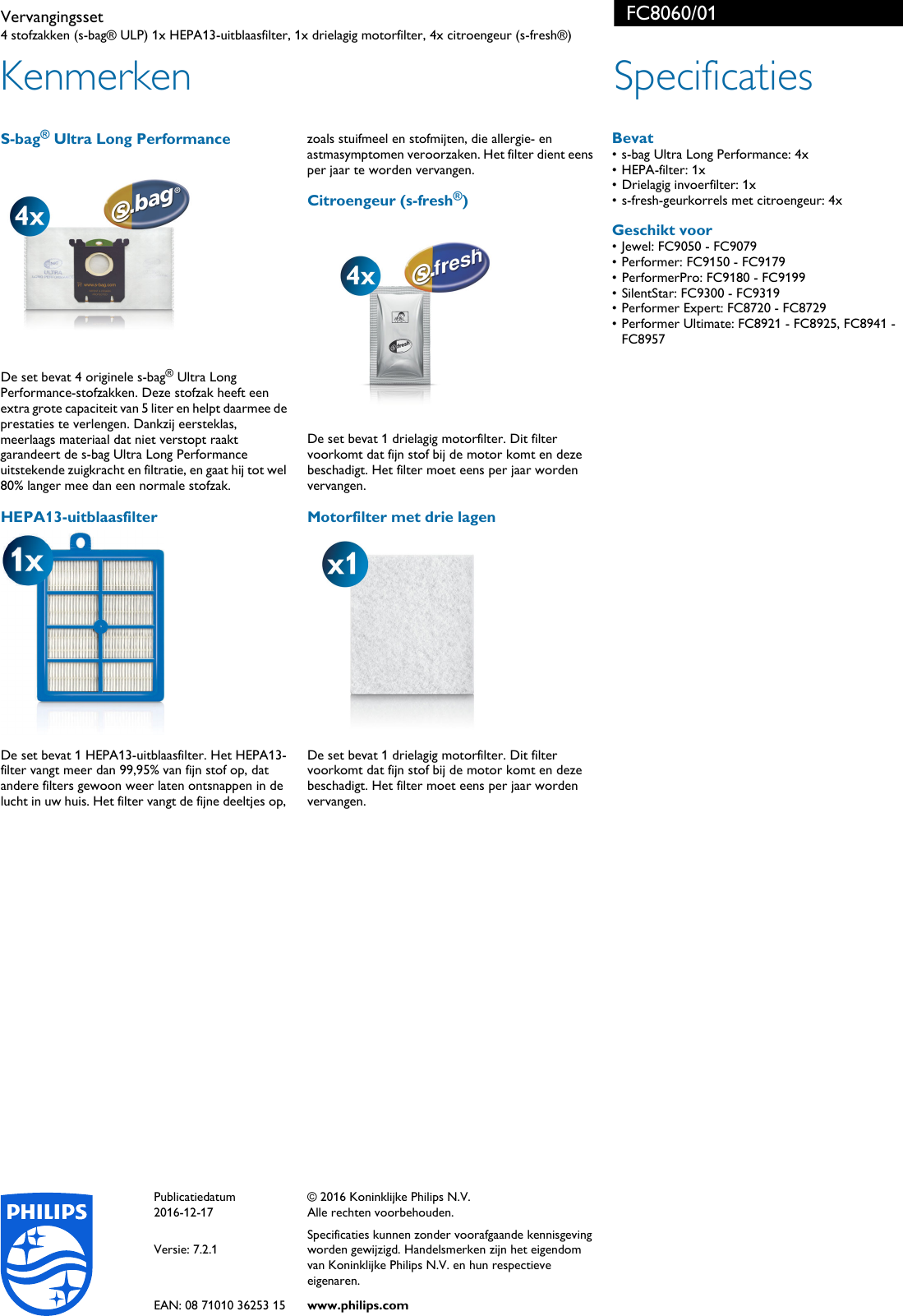 Page 2 of 2 - Philips FC8060/01 Vervangingsset User Manual Brochure Fc8060 01 Pss Nldbe