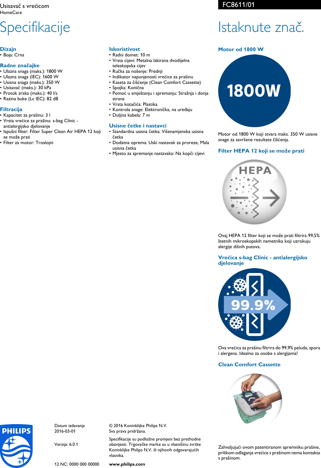 Page 2 of 2 - Philips FC8611/01 Usisavač S Vrećicom User Manual Letak Fc8611 01 Pss Hrvhr