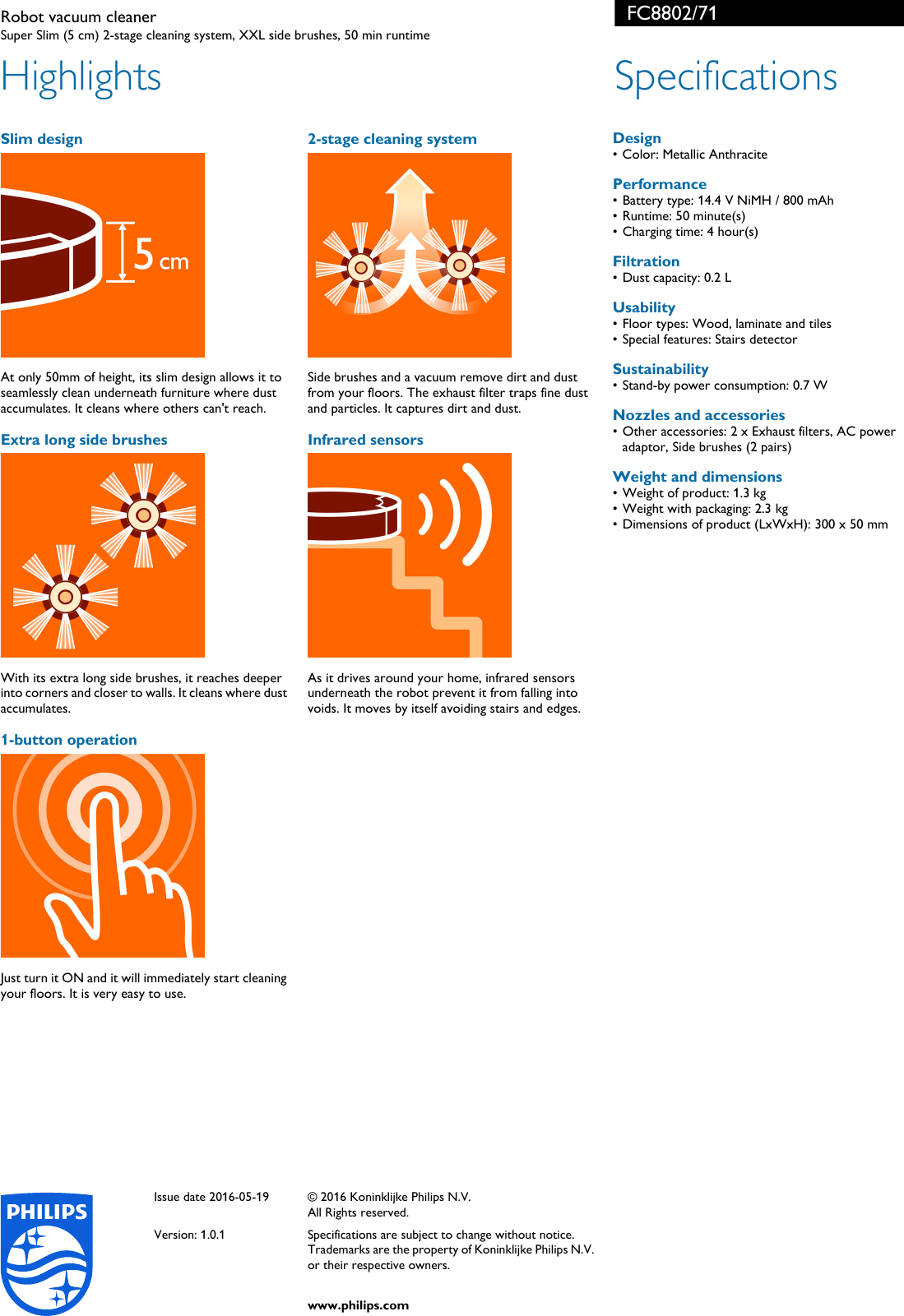 Page 2 of 2 - Philips FC8802/71 Robot Vacuum Cleaner User Manual Leaflet Fc8802 71 Pss