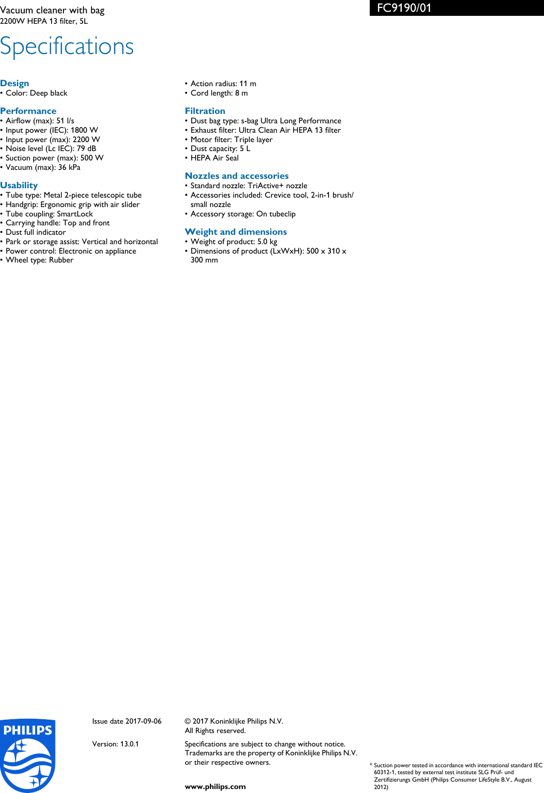 Page 3 of 3 - Philips FC9190/01 Vacuum Cleaner With Bag TriActive+ Nozzle User Manual Leaflet Fc9190 01 Pss