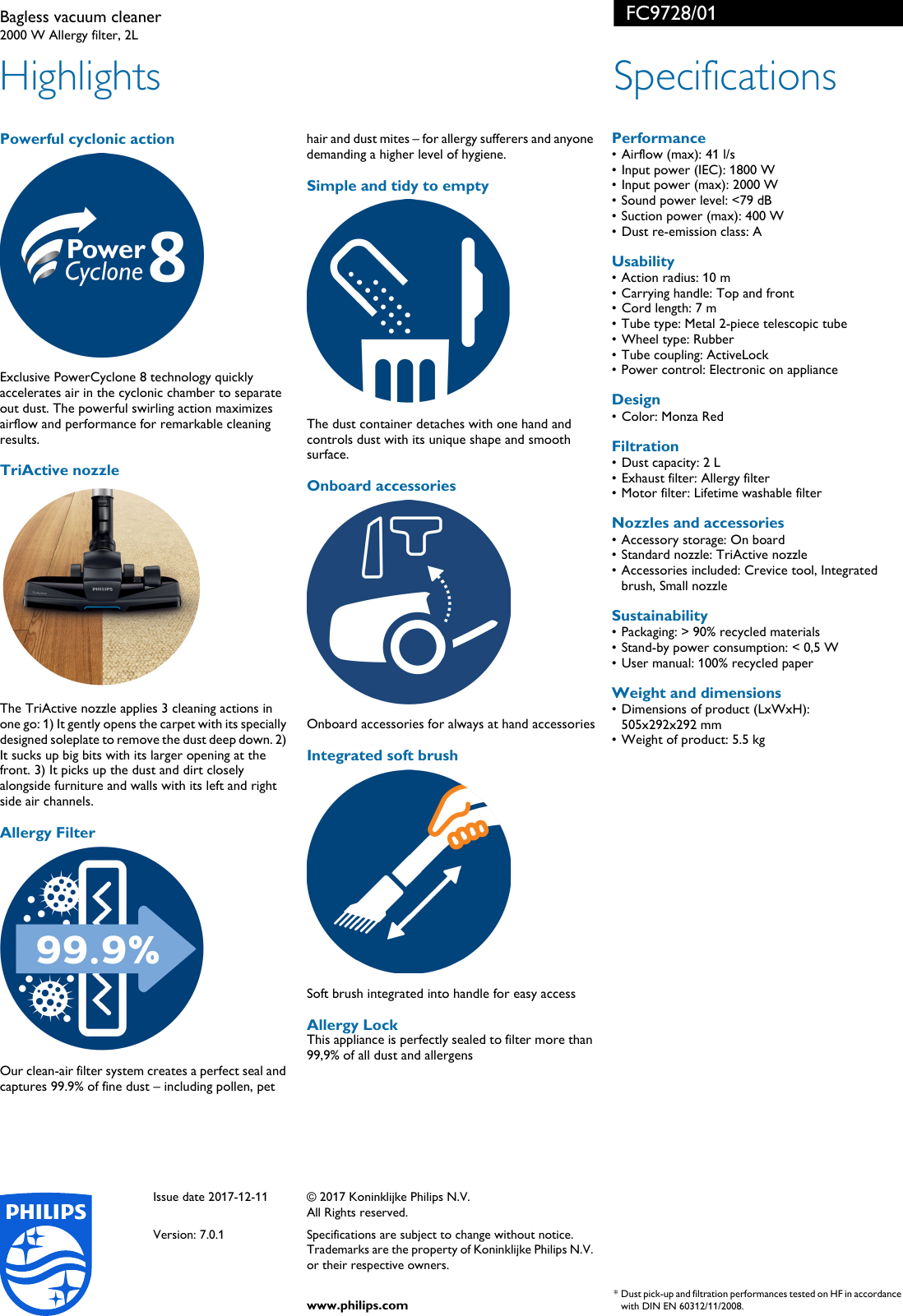 Page 2 of 2 - Philips FC9728/01 Bagless Vacuum Cleaner User Manual Leaflet Fc9728 01 Pss