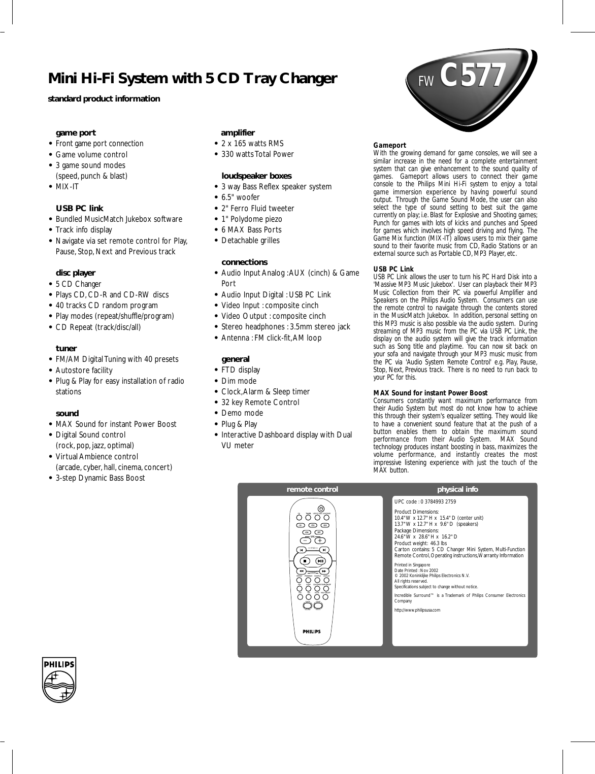 Page 2 of 2 - Philips FW-C577/37 User Manual Leaflet Fw-c577 37 Pss Aenus