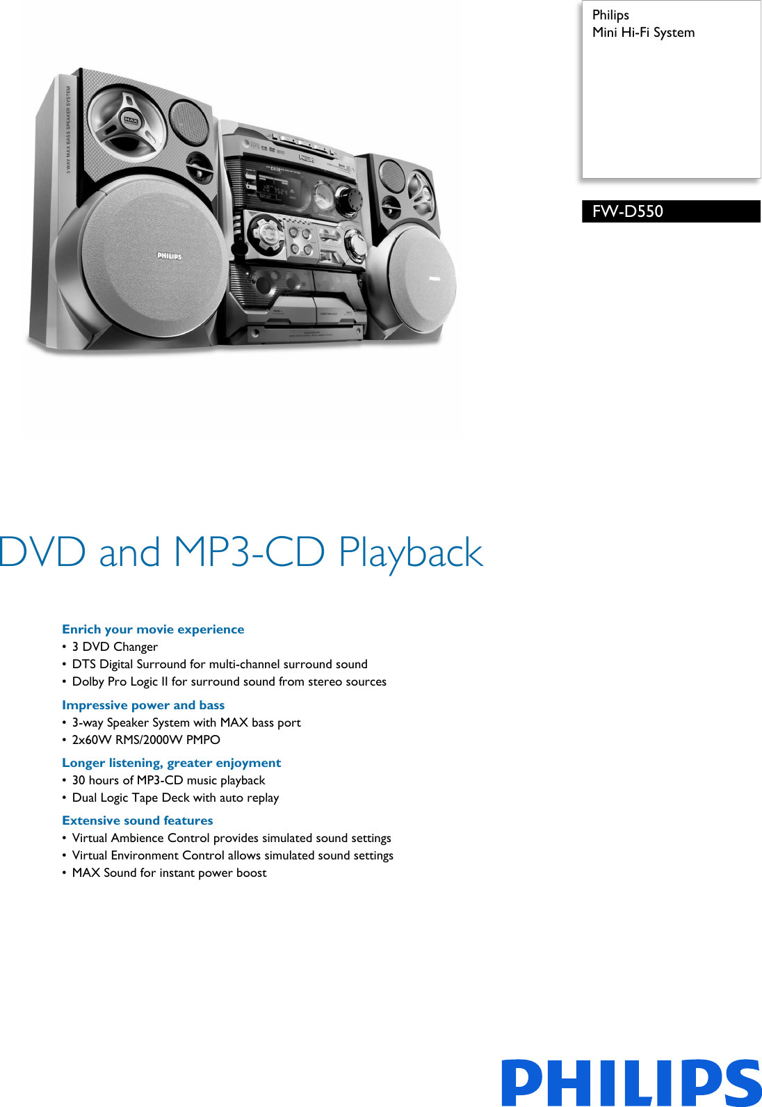 philips 3 way max bass speaker system