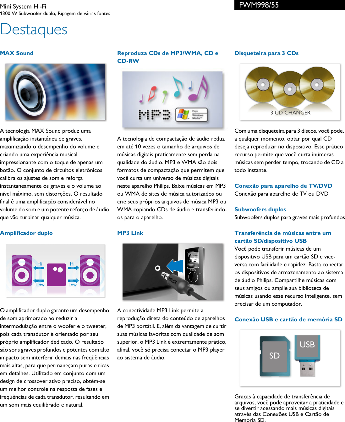 Page 2 of 3 - Philips FWM998/55 Mini System Hi-Fi User Manual Folheto Fwm998 55 Pss Brpbr