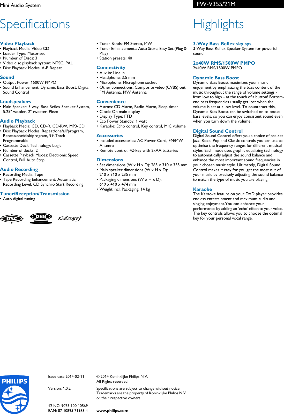 Page 2 of 2 - Philips FW-V355/21M Mini Audio System User Manual Pliant Fw-v355 21m Pss