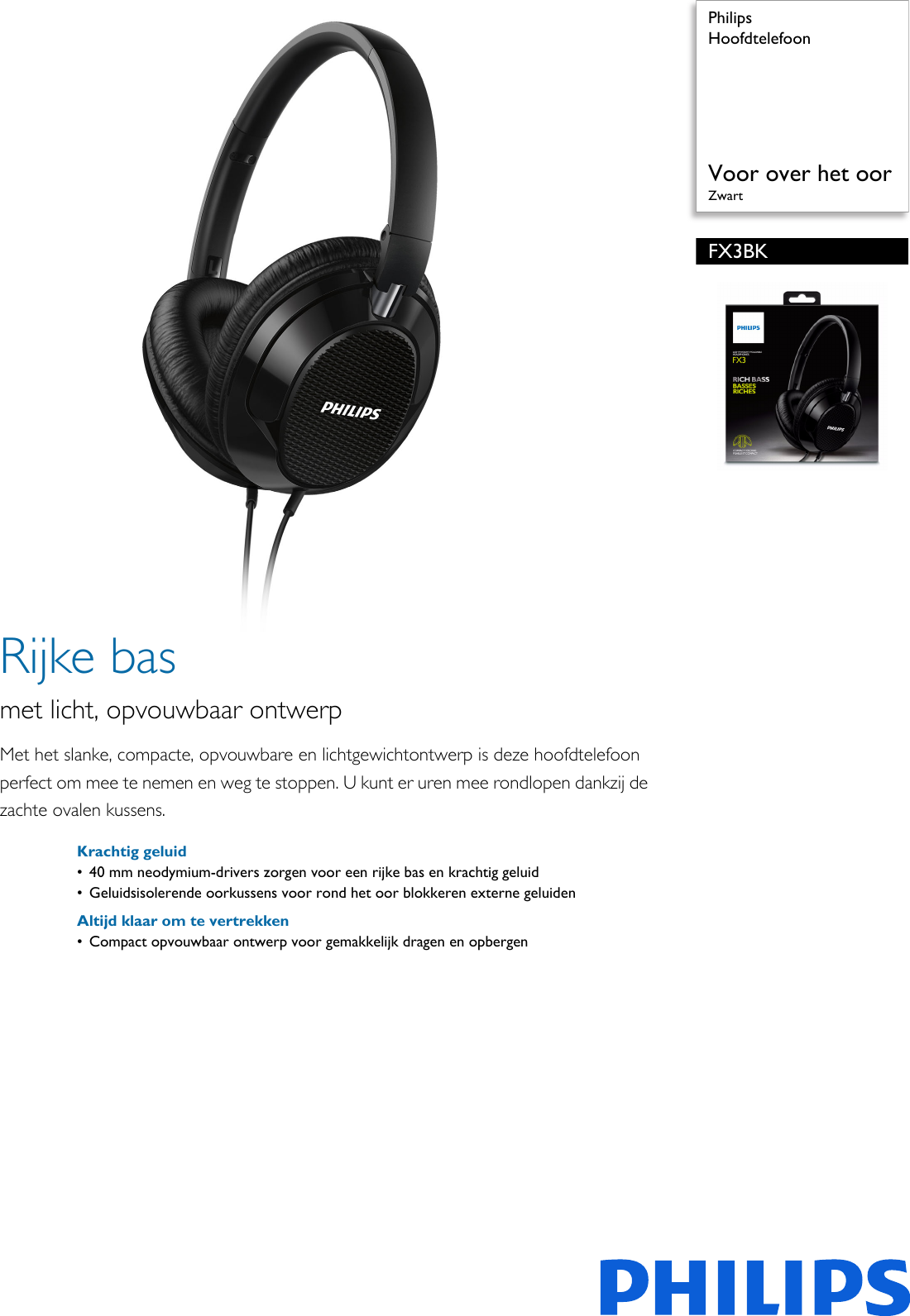 Page 1 of 2 - Philips FX3BK/00 Hoofdtelefoon User Manual Brochure Fx3bk 00 Pss Nldbe