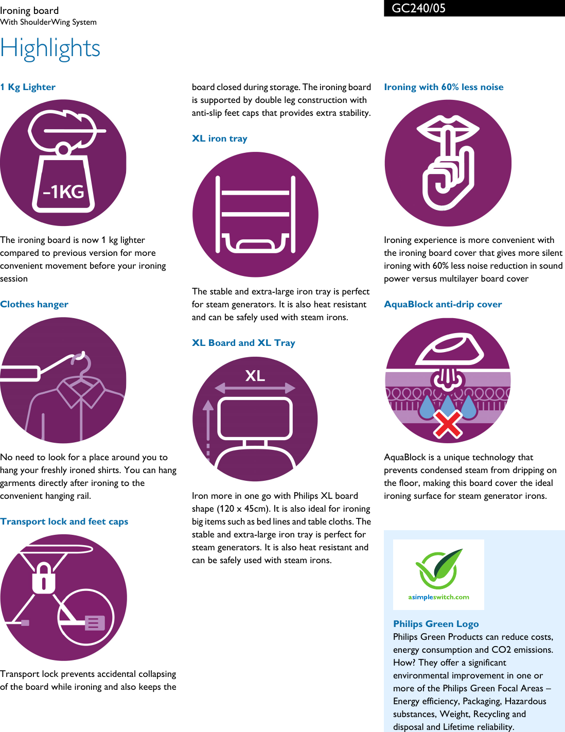 Page 2 of 3 - Philips GC240/05 Ironing Board User Manual Leaflet Gc240 05 Pss Engau
