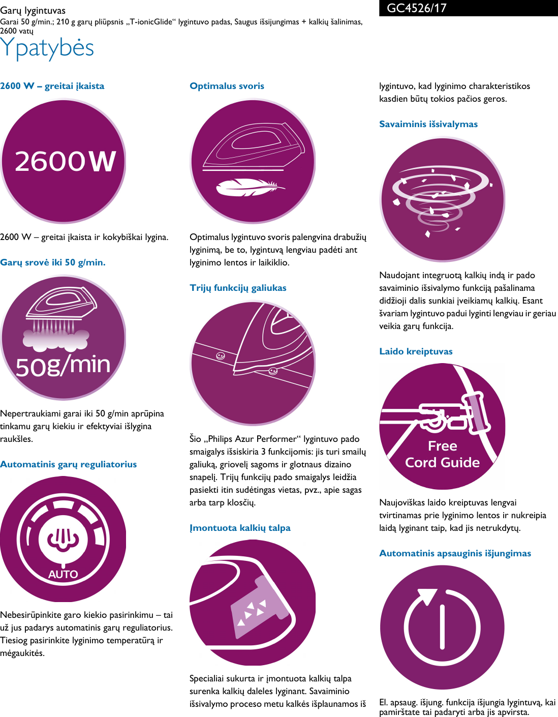 Page 2 of 3 - Philips GC4526/17 Garų Lygintuvas User Manual Informacinis Lapelis Gc4526 17 Pss Litlt
