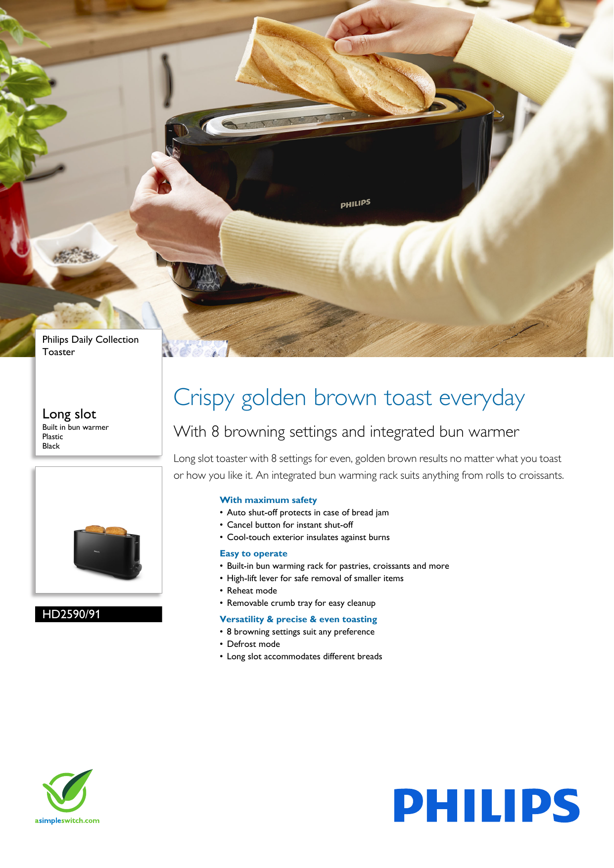 Philips HD2590/91 Toaster User Manual Leaflet Hd2590 91 Pss Aensa