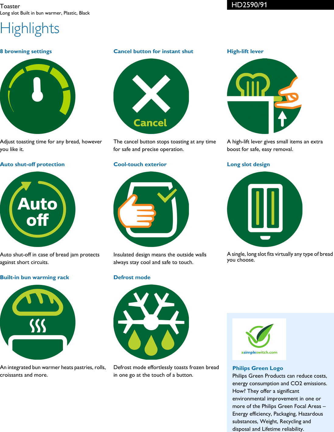 Philips HD2590/91 Toaster User Manual Leaflet Hd2590 91 Pss Aensa