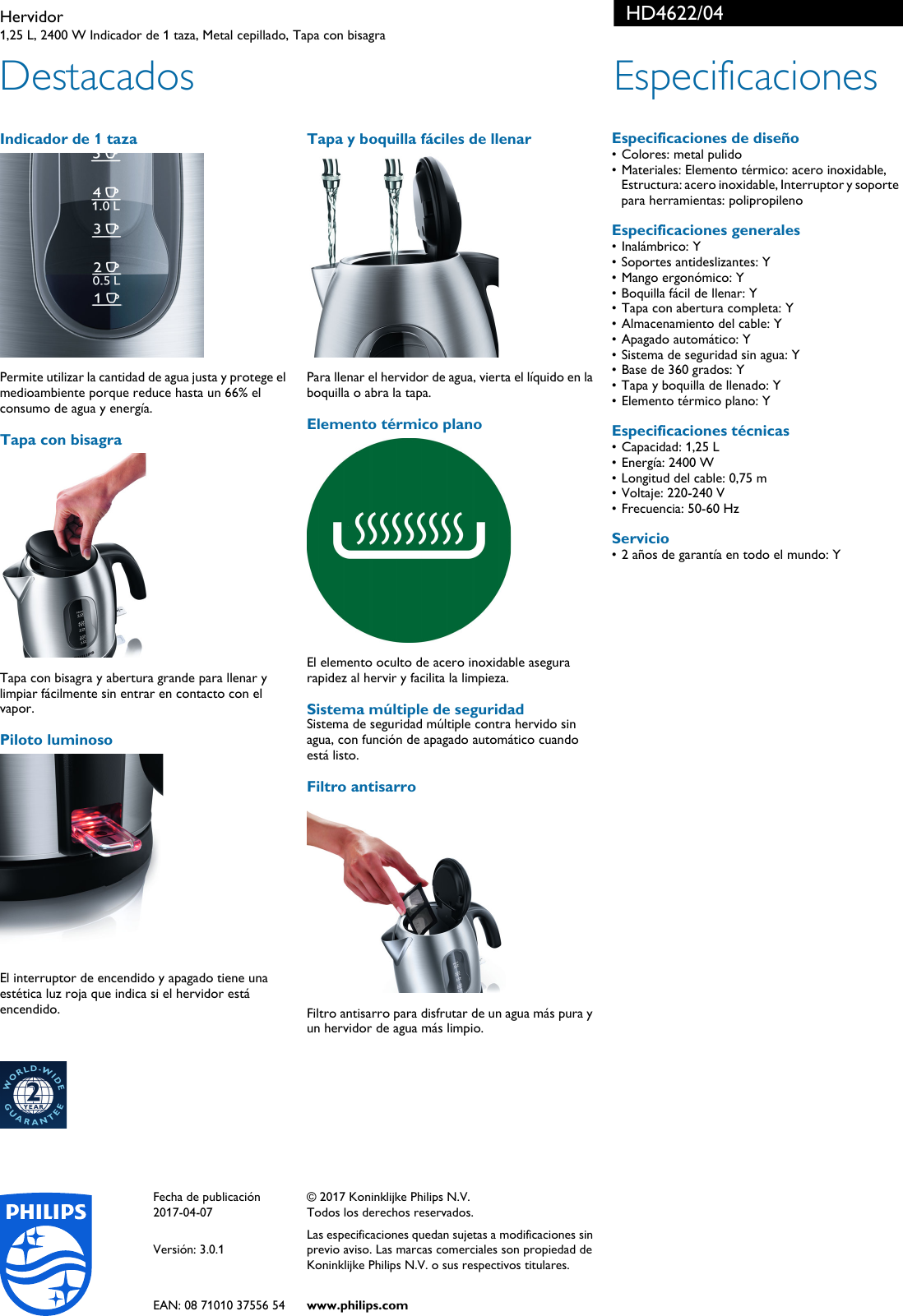 Page 2 of 2 - Philips HD4622/04 Leaflet HD4622_04 Released Mexico (Spanish)  User Manual Folleto Hd4622 04 Pss Lspmx