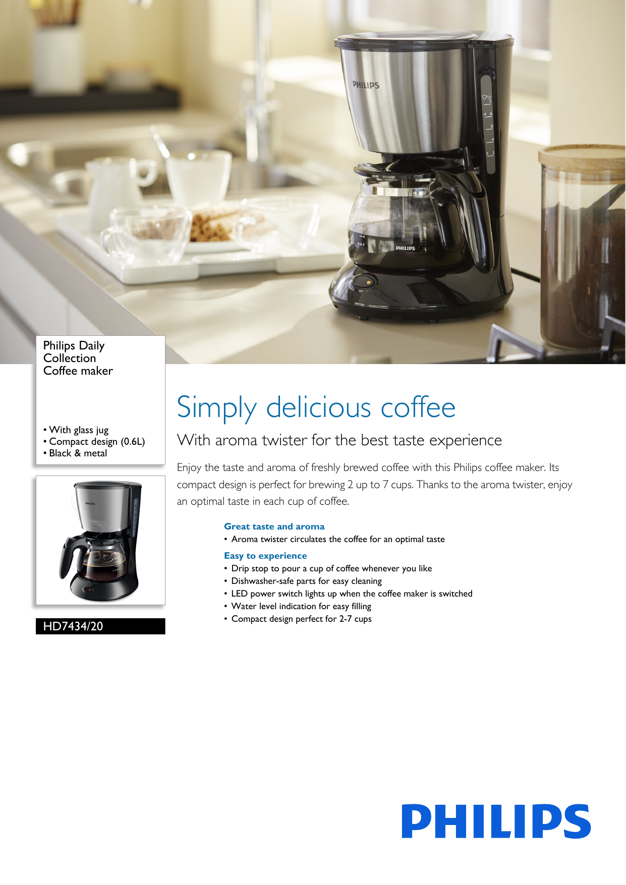 Page 1 of 2 - Philips HD7434/20 Coffee Maker User Manual Leaflet Hd7434 20 Pss Aenin