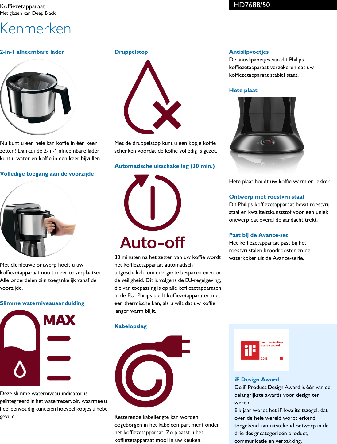 Page 2 of 3 - Philips HD7688/50 Koffiezetapparaat User Manual Brochure Hd7688 50 Pss Nldbe