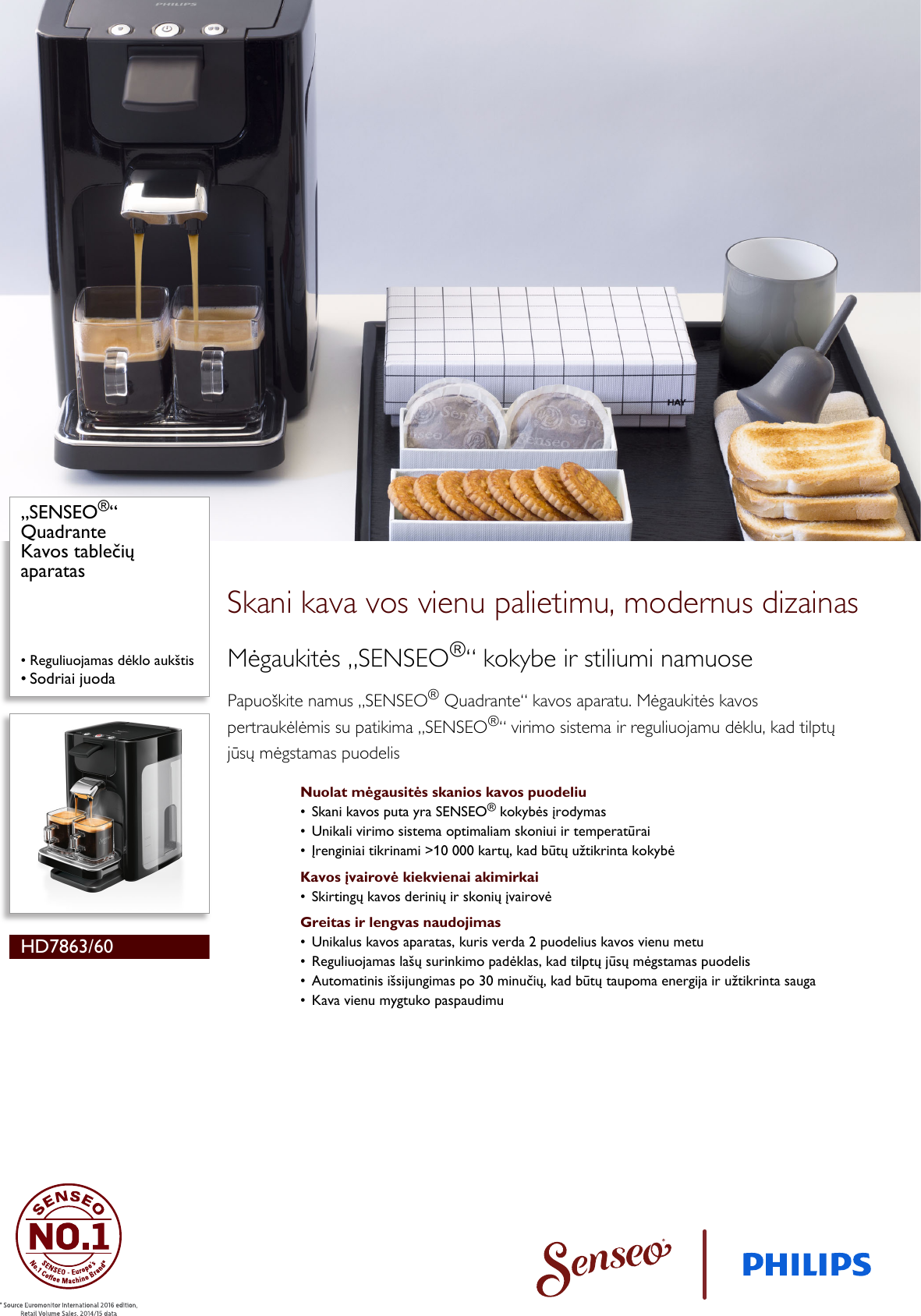 Philips HD7863/60 SENSEO® Kavos Tablečių Aparatas User Manual Informacinis  Lapelis Hd7863 60 Pss Litlt