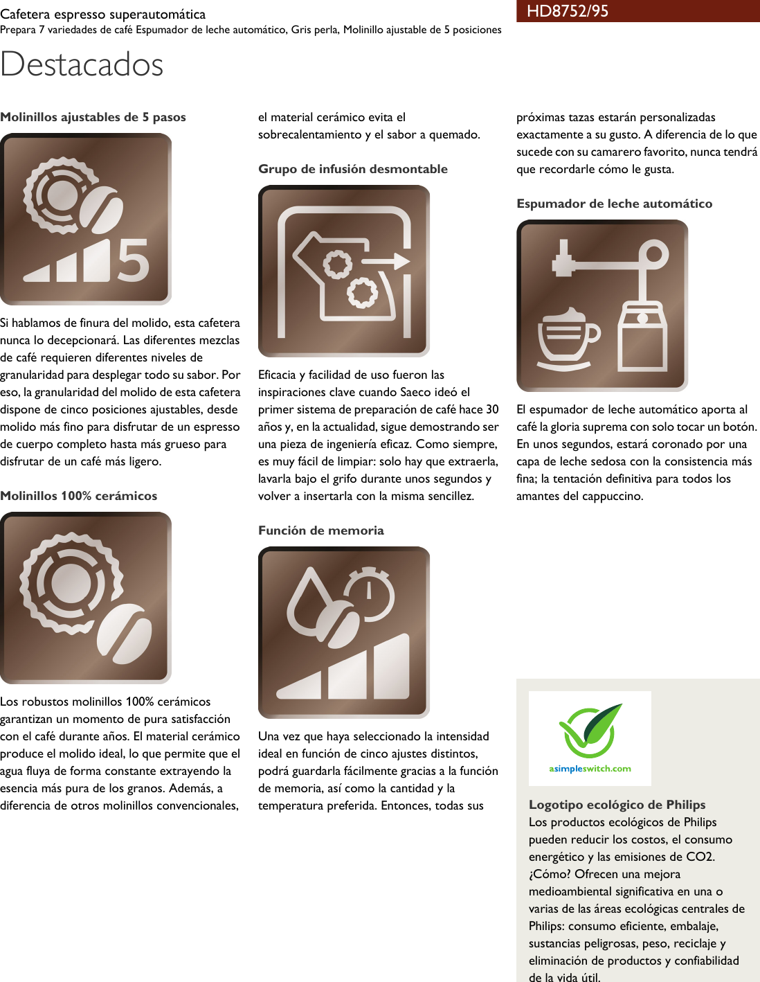 Philips HD8752/95 Saeco Cafetera Espresso Superautomática User Manual  Folleto Hd8752 95 Pss Lsppa