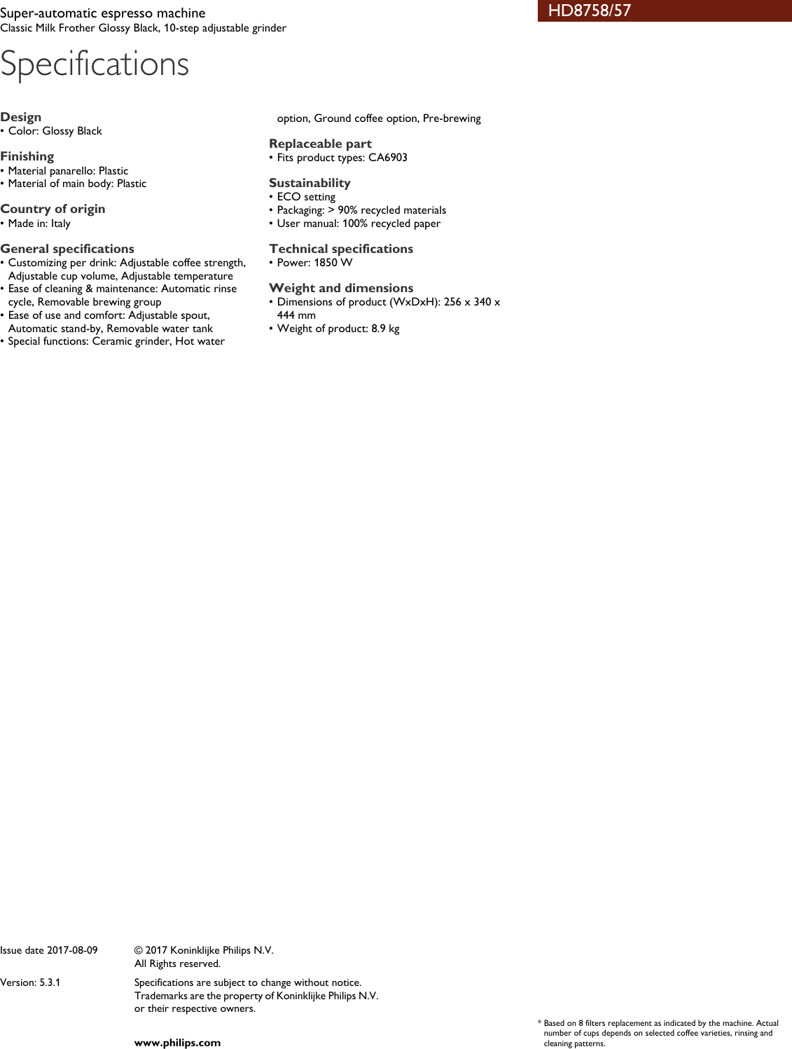 Philips HD8758/57 Saeco Super automatic 