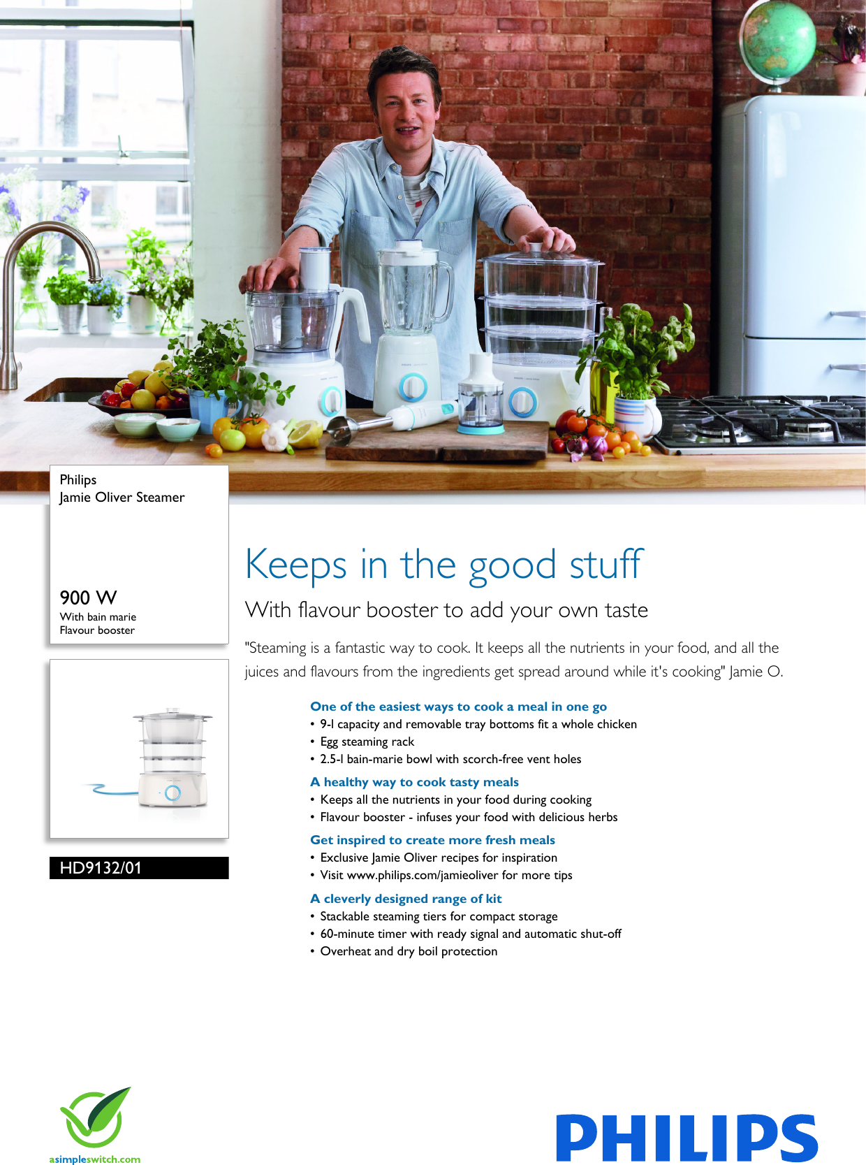 Page 1 of 3 - Philips HD9132/01 Jamie Oliver Steamer User Manual Leaflet Hd9132 01 Pss Enggb