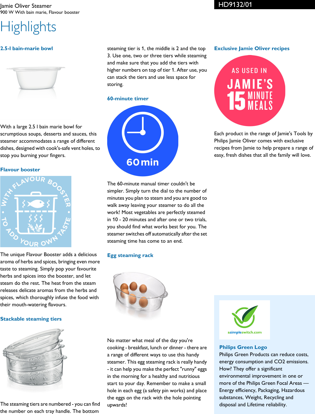 Page 2 of 3 - Philips HD9132/01 Jamie Oliver Steamer User Manual Leaflet Hd9132 01 Pss Enggb