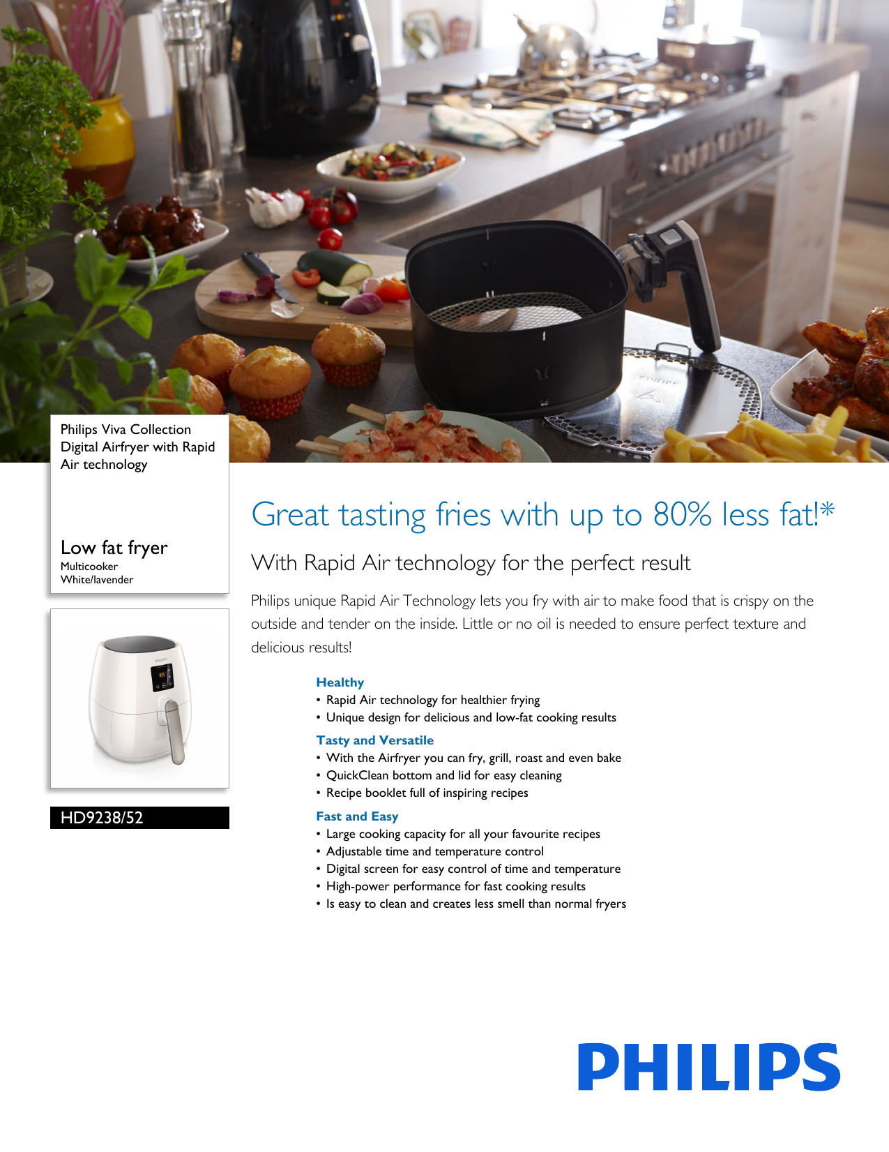 Page 1 of 3 - Philips HD9238/52 Digital Airfryer With Rapid Air Technology User Manual Leaflet Hd9238 52 Pss Aenus