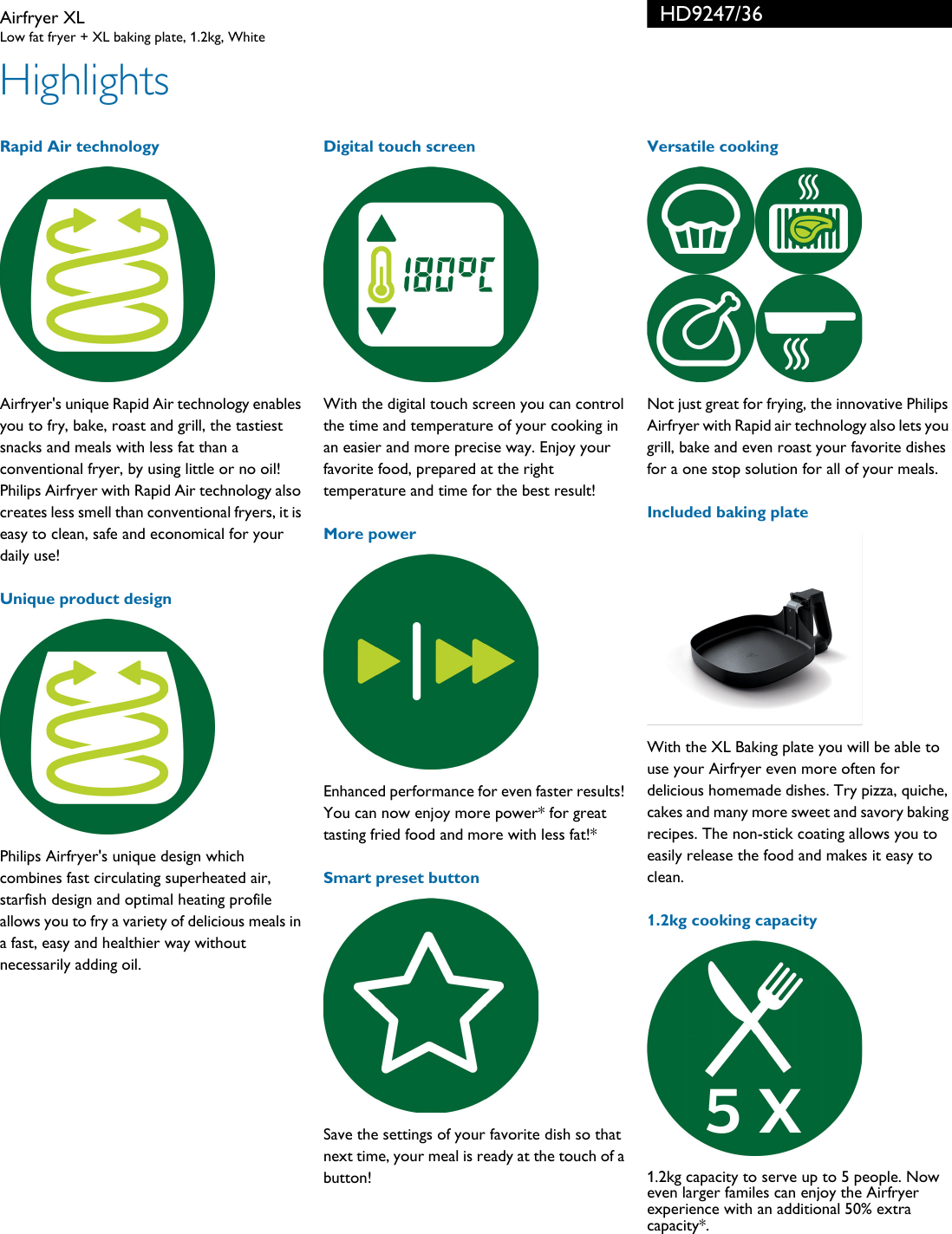Page 2 of 3 - Philips HD9247/36 Airfryer XL User Manual Leaflet Hd9247 36 Pss Aensa