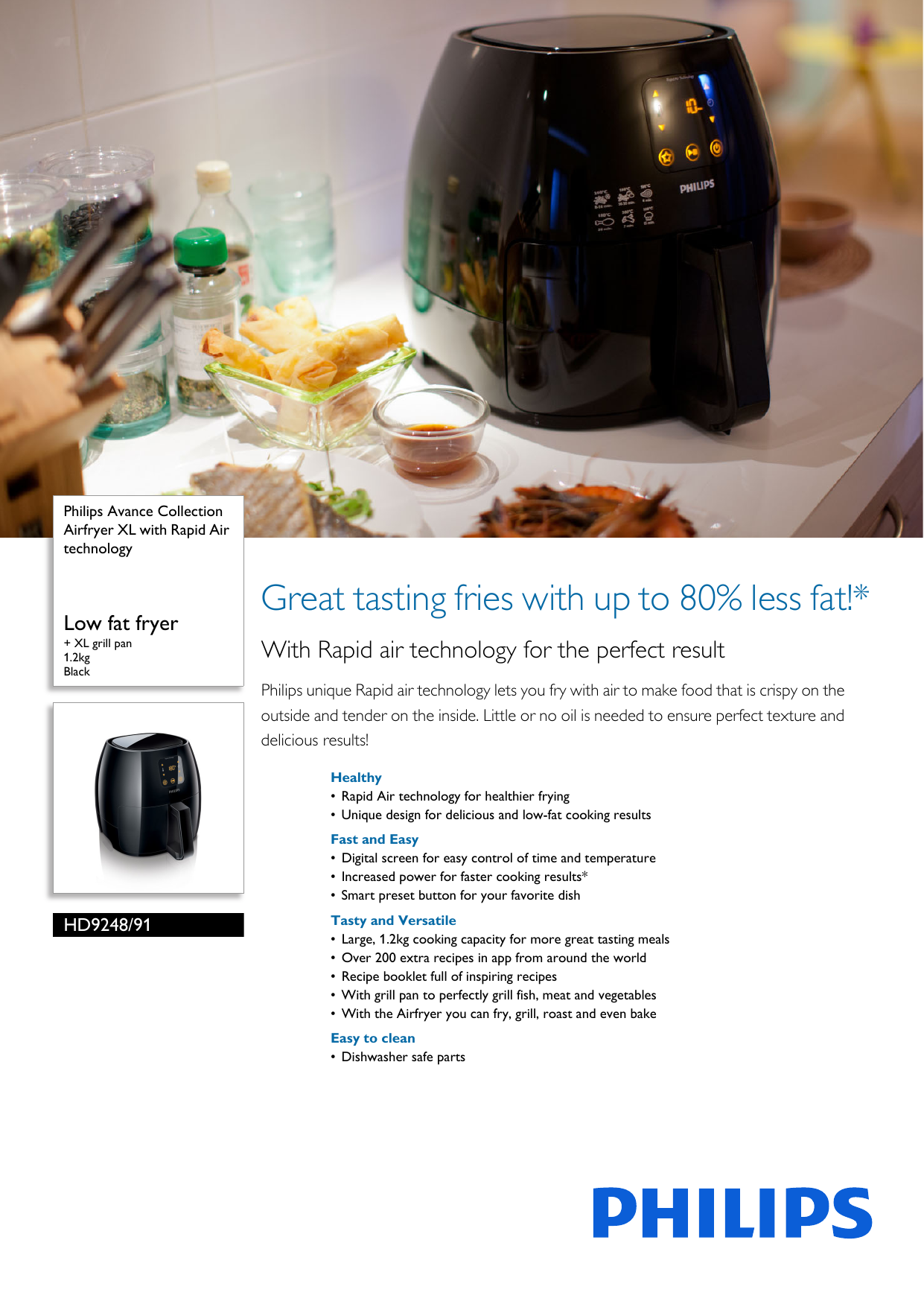 Philips HD9248/91 Airfryer XL With Rapid Air Technology User Manual