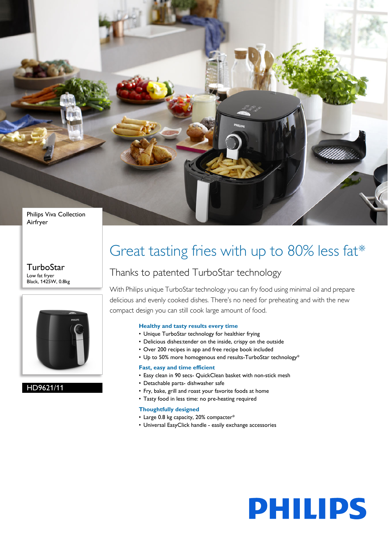 Page 1 of 3 - Philips HD9621/11 Airfryer User Manual Leaflet Hd9621 11 Pss Engnz