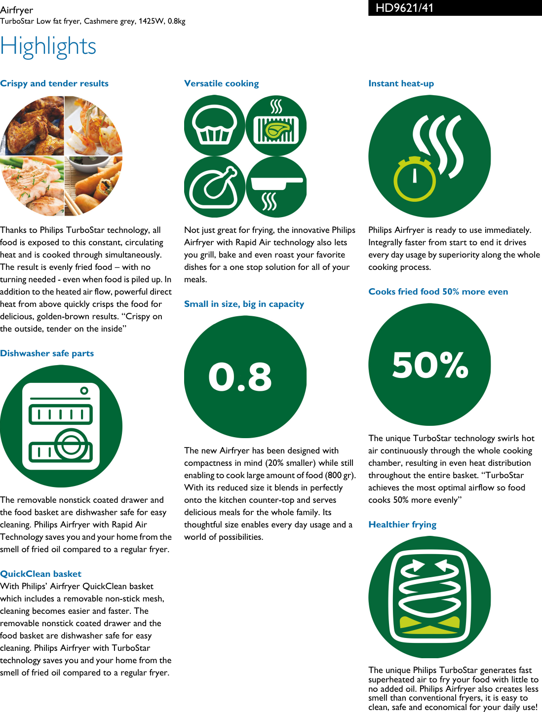 Page 2 of 3 - Philips HD9621/41 Airfryer User Manual Leaflet Hd9621 41 Pss Engau