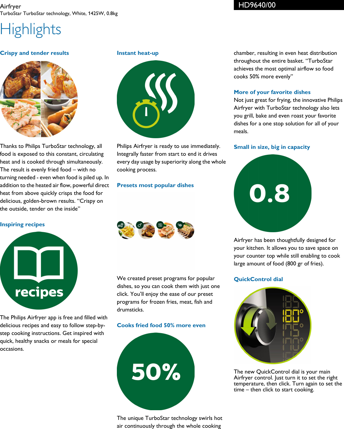 Page 2 of 3 - Philips HD9640/00 Airfryer User Manual Leaflet Hd9640 00 Pss