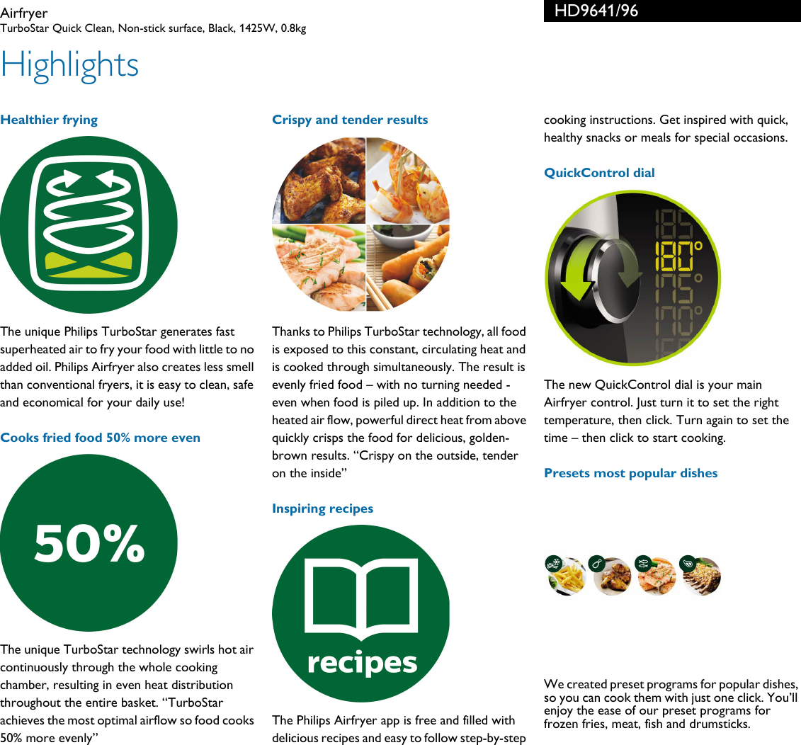 Page 2 of 3 - Philips HD9641/96 Airfryer User Manual Leaflet Hd9641 96 Pss Aenus