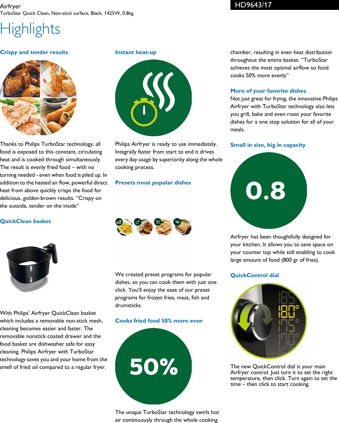 Page 2 of 3 - Philips HD9643/17 Airfryer User Manual Leaflet Hd9643 17 Pss Engnz
